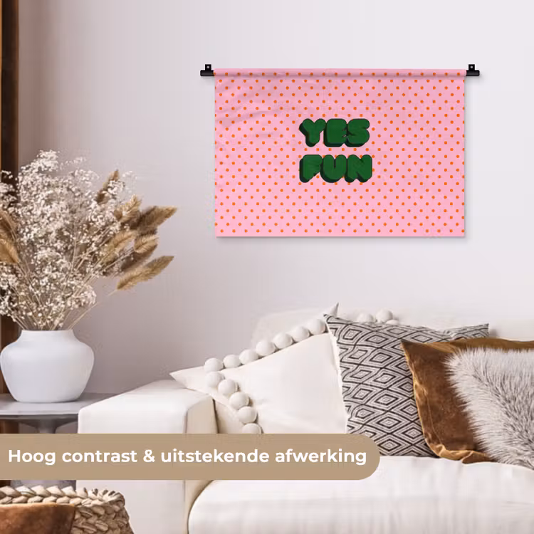 Yes fun - Groen - Roze - Stippen Wandkleed katoen klein -sfeer1