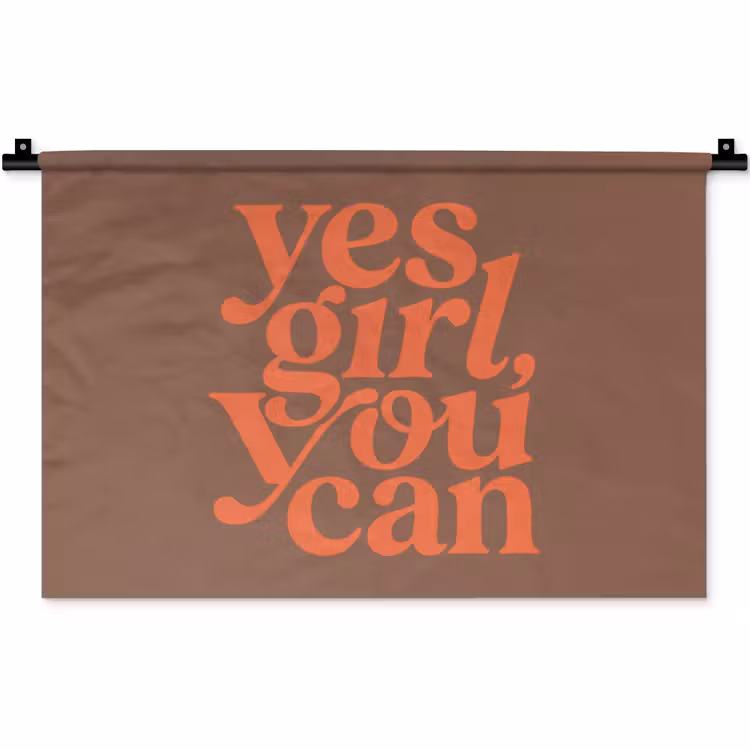 Yes girl you can - Oranje - Bruin Wandkleed katoen klein -zz3d