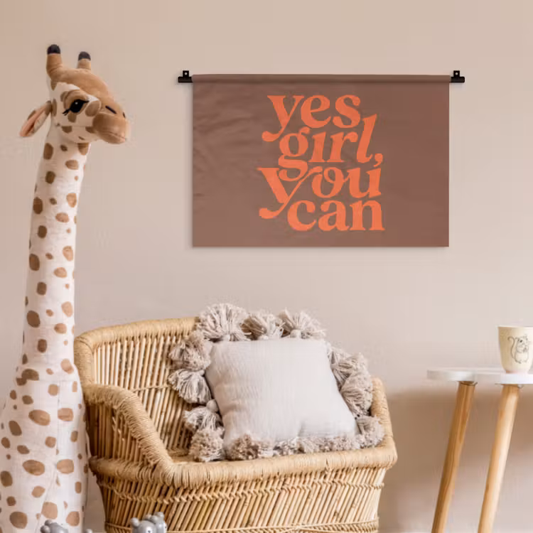 Yes girl you can - Oranje - Bruin Wandkleed katoen klein -wsfeer5_kind