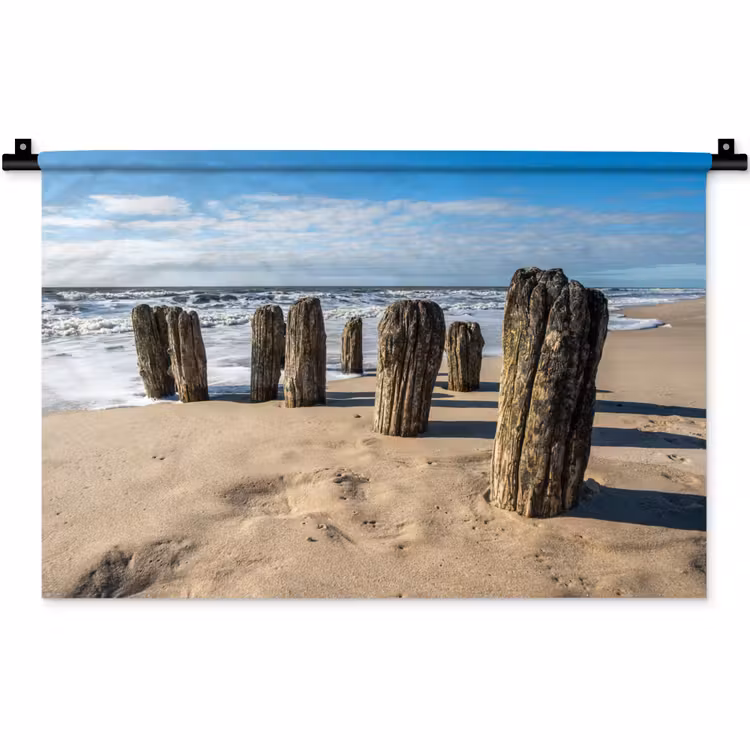 Zand - Strand - Paal - Water - Zomer Wandkleed katoen klein -zz3d