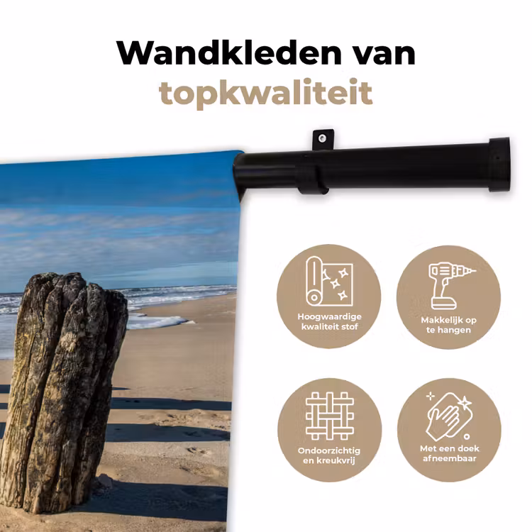 Zand - Strand - Paal - Water - Zomer Wandkleed katoen klein -sfeer2