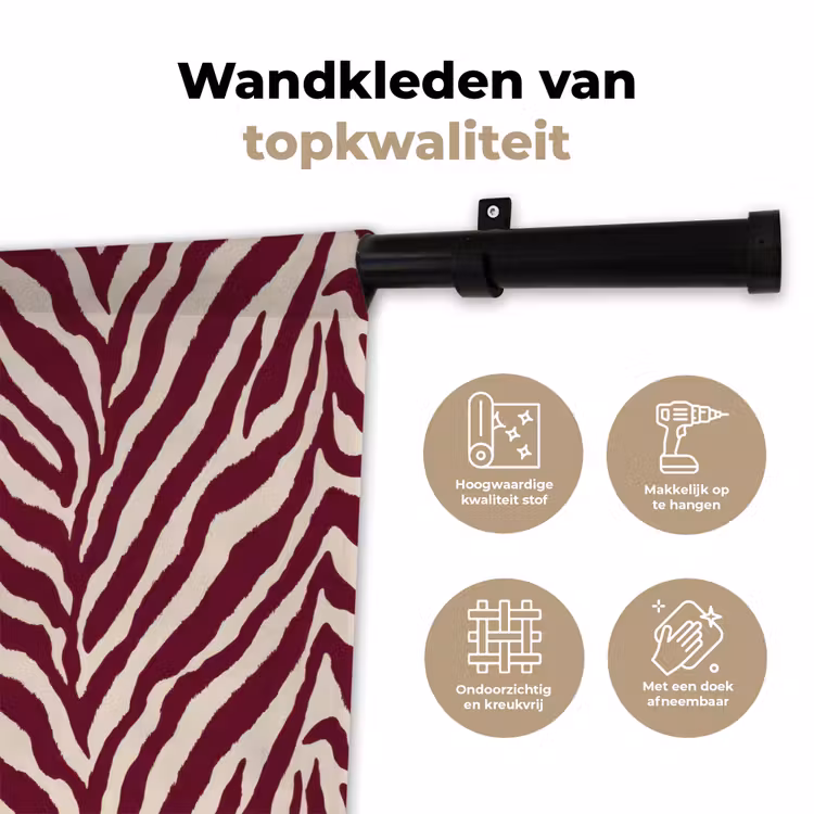 Zebra - Motief - Bordeaux - Rood Wandkleed katoen klein 269 -sfeer2