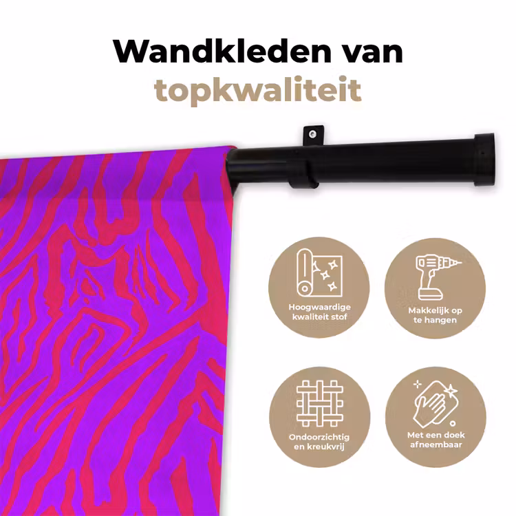 Zebra - Neon - Roze - Paars Wandkleed katoen klein 269 -sfeer2