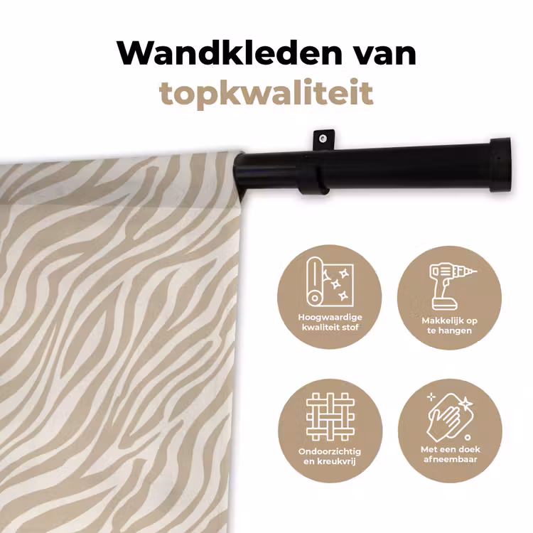 Zebra - Patroon - Beige Wandkleed katoen klein 269 -sfeer2