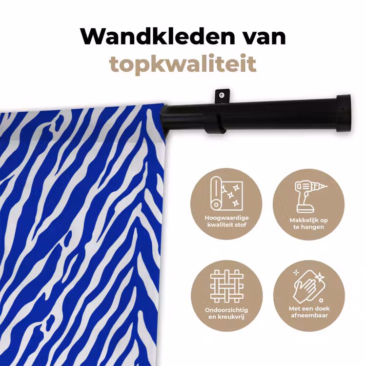 Zebra - Patroon - Kobalt - Blauw Wandkleed katoen klein 269 -sfeer2