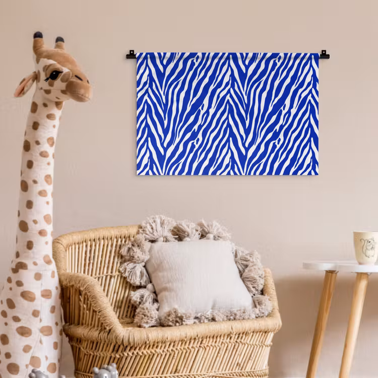 Zebra - Patroon - Kobalt - Blauw Wandkleed katoen klein 269 -wsfeer5_kind