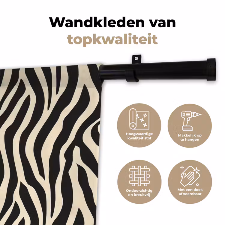 Zebra - Print - Klassiek - Zwart Wandkleed katoen klein 269 -sfeer2