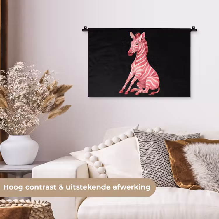 Zebra - Roze - Gestreept Wandkleed katoen klein -sfeer1
