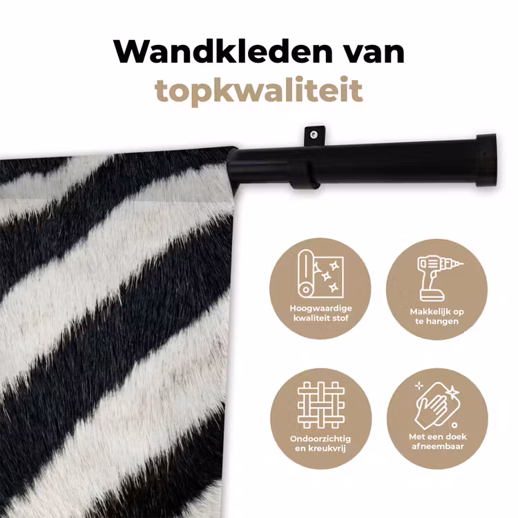 Zebra - Vacht - Klassiek - Zwart - Wit Wandkleed katoen klein -sfeer2