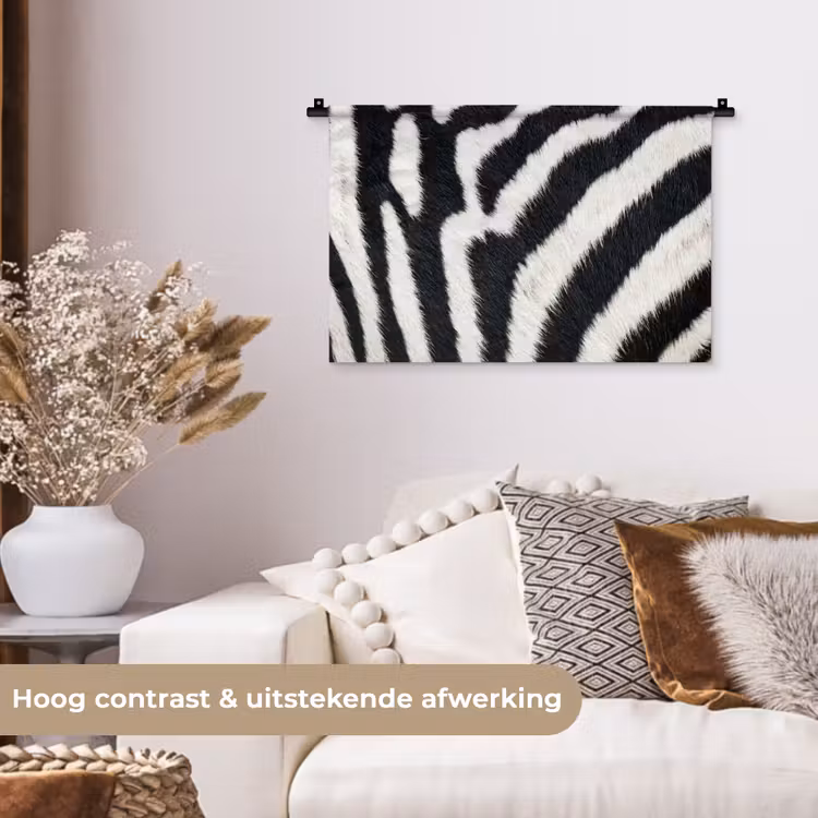 Zebra - Vacht - Klassiek - Zwart - Wit Wandkleed katoen klein -sfeer1