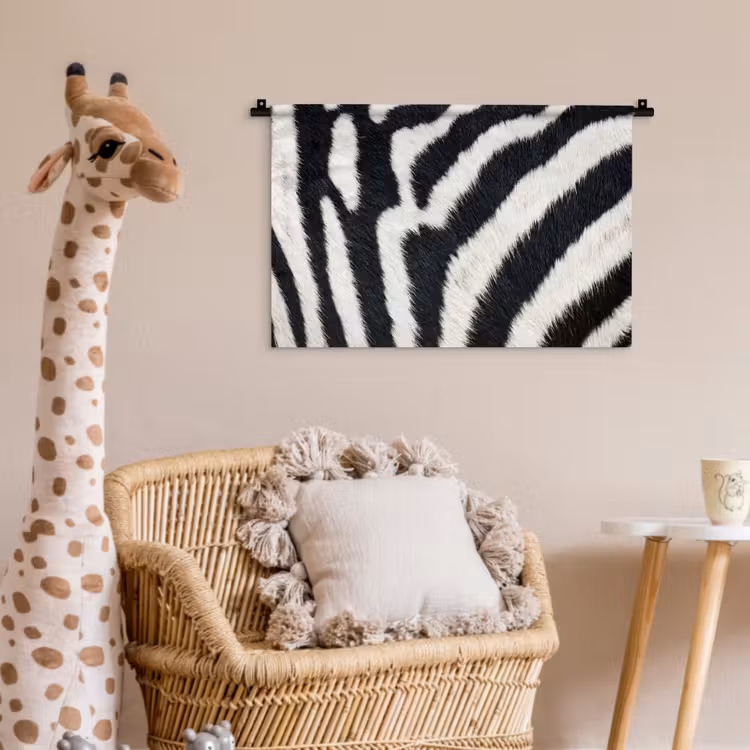 Zebra - Vacht - Klassiek - Zwart - Wit Wandkleed katoen klein -wsfeer5_kind