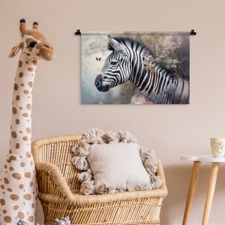 Zebra - Wilde dieren - Vlinder - Bloemen Wandkleed katoen klein -wsfeer5_kind