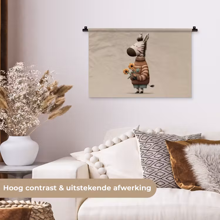 Zebra - Zonnebloemen - Warm Wandkleed katoen klein -sfeer1