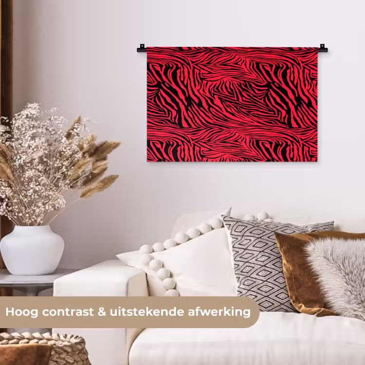 Zebra - Zwart - Roze - Neon Wandkleed katoen klein 269 -sfeer1
