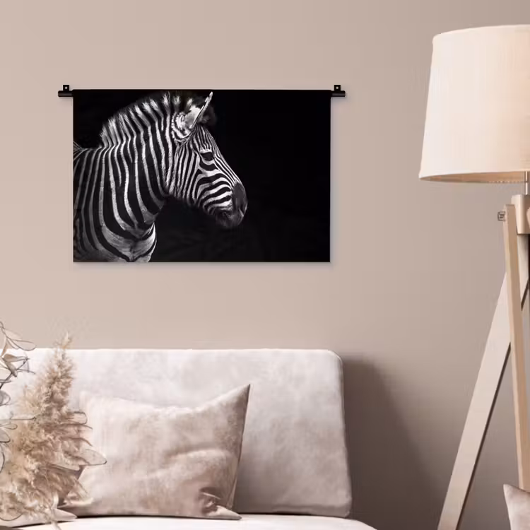 Zebra - Zwart - Wit - Portret - Dieren Wandkleed katoen klein -sfeer4