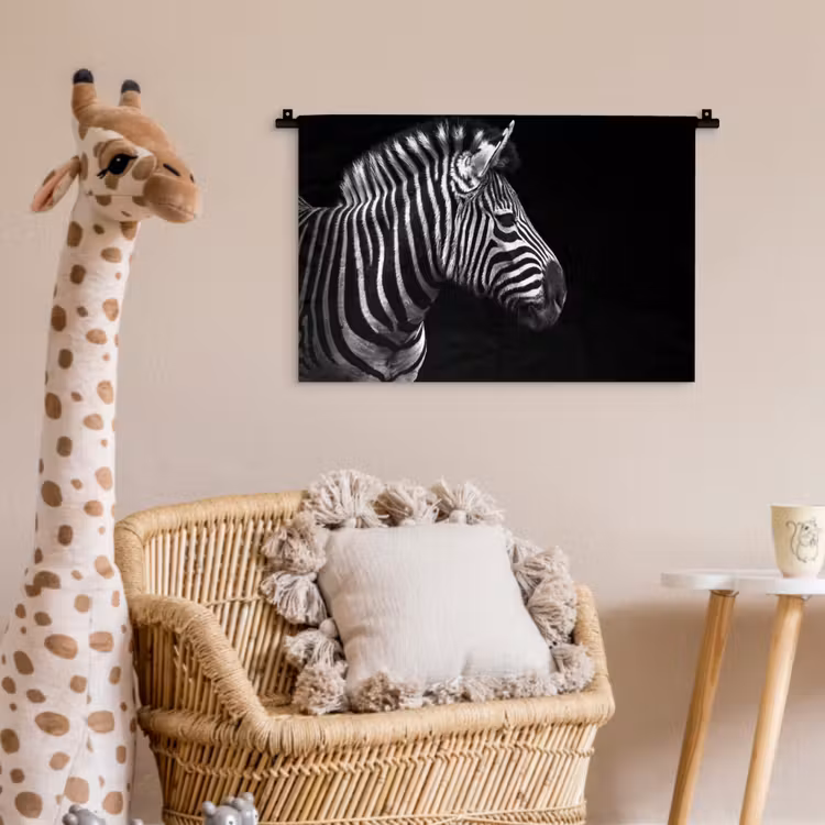Zebra - Zwart - Wit - Portret - Dieren Wandkleed katoen klein -wsfeer5_kind