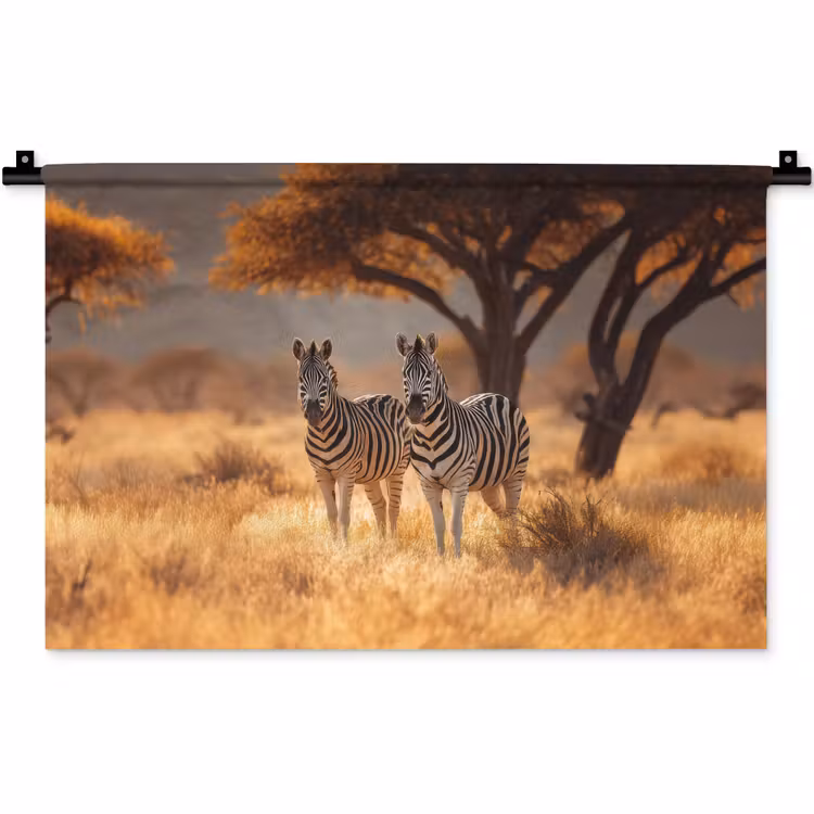 Zebra's - Savannelandschap - Gras Wandkleed katoen klein -zz3d