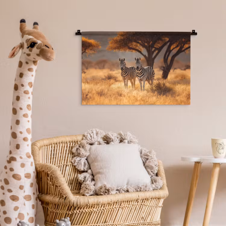 Zebra's - Savannelandschap - Gras Wandkleed katoen klein -wsfeer5_kind