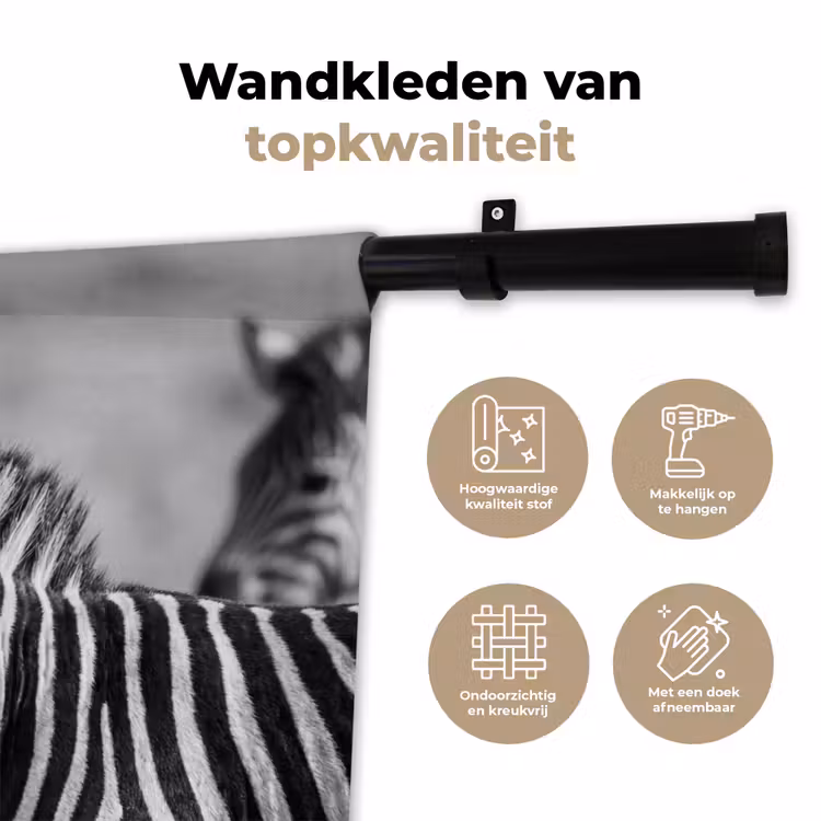 Zebra's - Zwart - Wit Wandkleed katoen klein -sfeer2