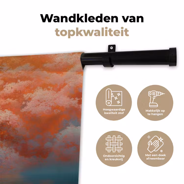 Zee - Boot - Wolken - Oranje Wandkleed katoen klein -sfeer2