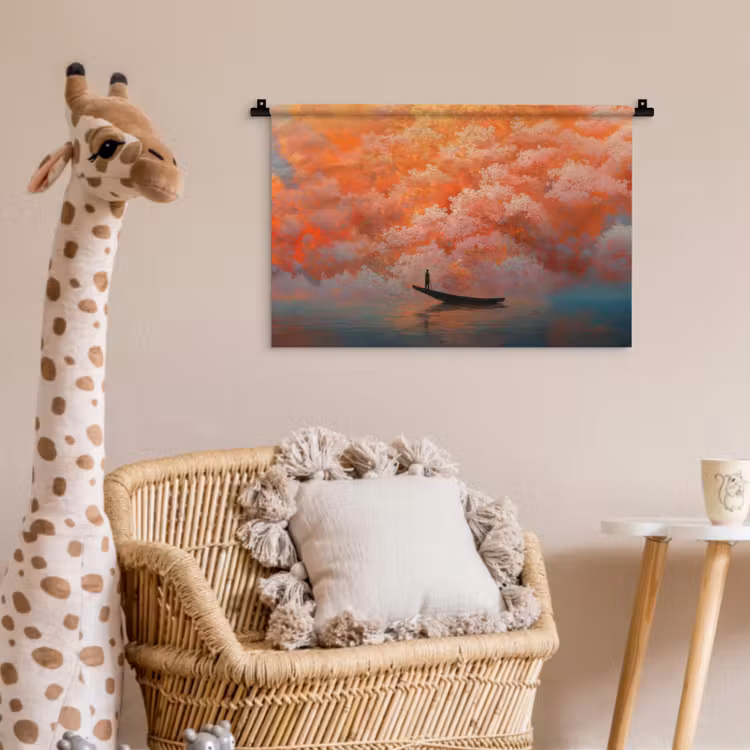 Zee - Boot - Wolken - Oranje Wandkleed katoen klein -wsfeer5_kind