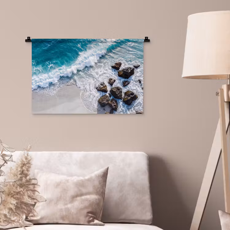Zee - Golf - Strand - Natuur - Blauw Wandkleed katoen klein -sfeer4