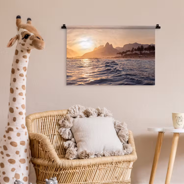Zee - Golven - Zonsondergang - Kust - Goud Wandkleed katoen klein -wsfeer5_kind
