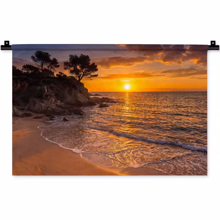 Zee - Kust - Zonsondergang - Natuur - Oranje Wandkleed katoen klein -zz3d