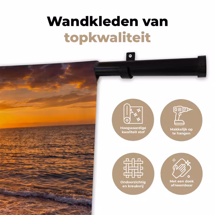 Zee - Kust - Zonsondergang - Natuur - Oranje Wandkleed katoen klein -sfeer2
