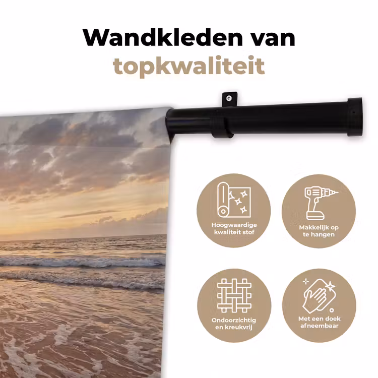 Zee - Kustlijn - Wolken - Landschap - Oranje Wandkleed katoen klein -sfeer2