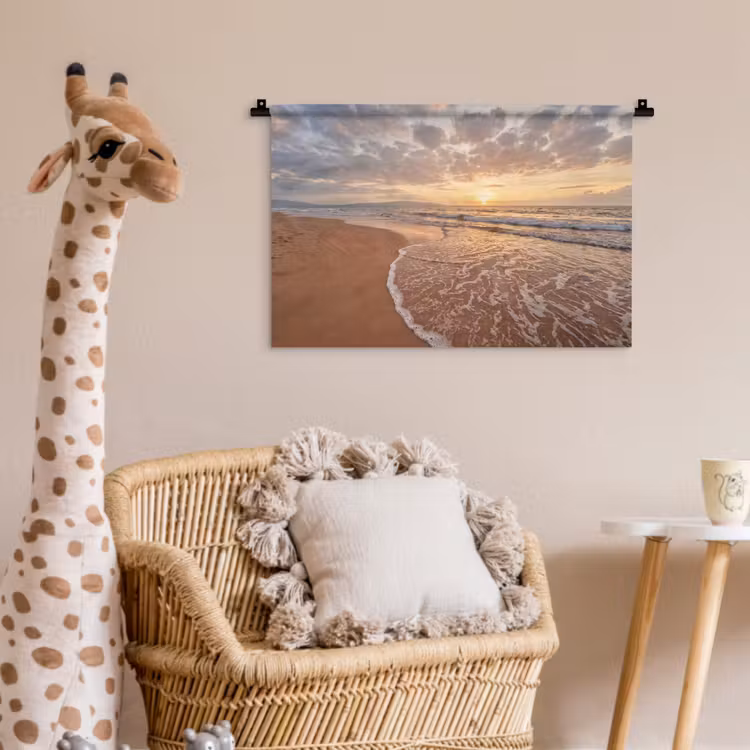 Zee - Kustlijn - Wolken - Landschap - Oranje Wandkleed katoen klein -wsfeer5_kind