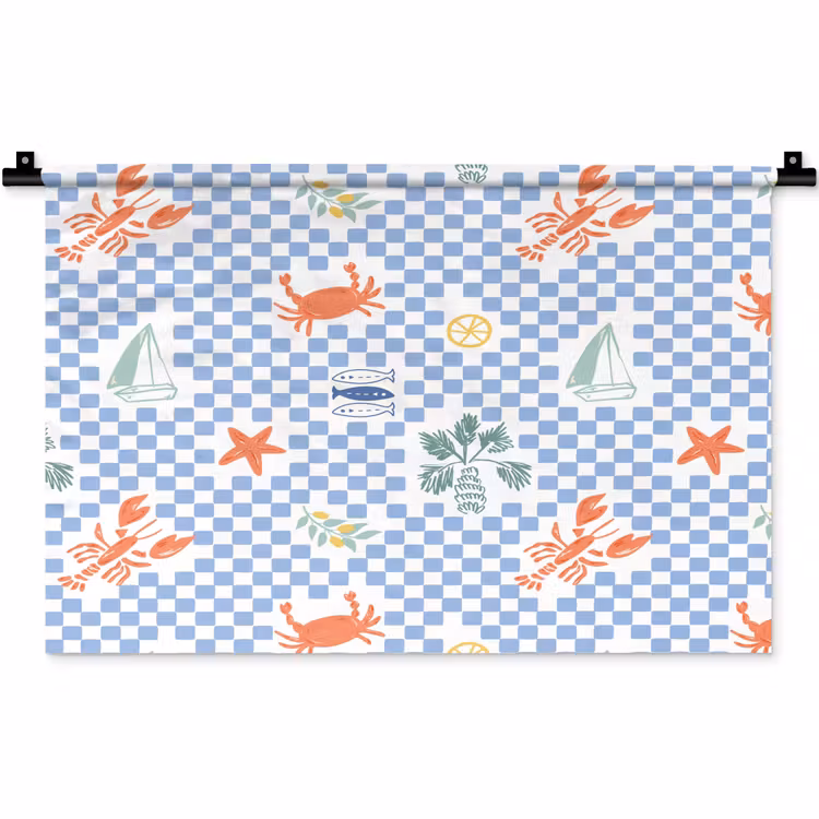 Zee - Sfeer - Zeilboot - Blauw Wandkleed katoen klein 269 -zz3d