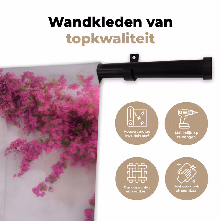 Zee - Roze - Bloemen - Poort Wandkleed katoen klein -sfeer2