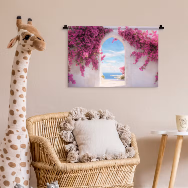 Zee - Roze - Bloemen - Poort Wandkleed katoen klein -wsfeer5_kind