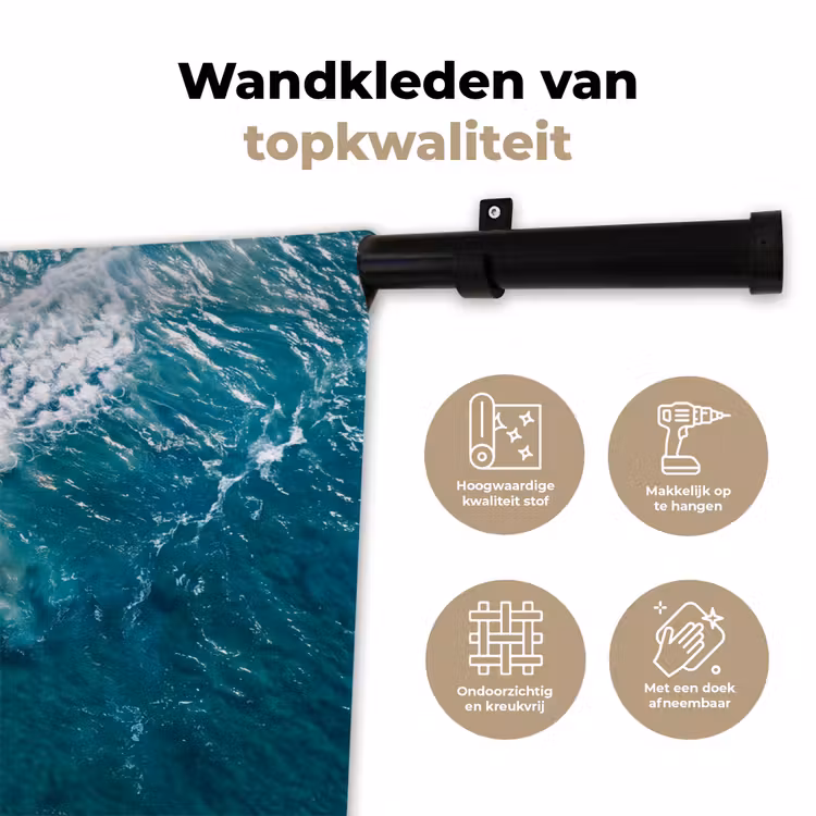 Zee - Strand - Golven - Natuur - Blauw Wandkleed katoen klein -sfeer2