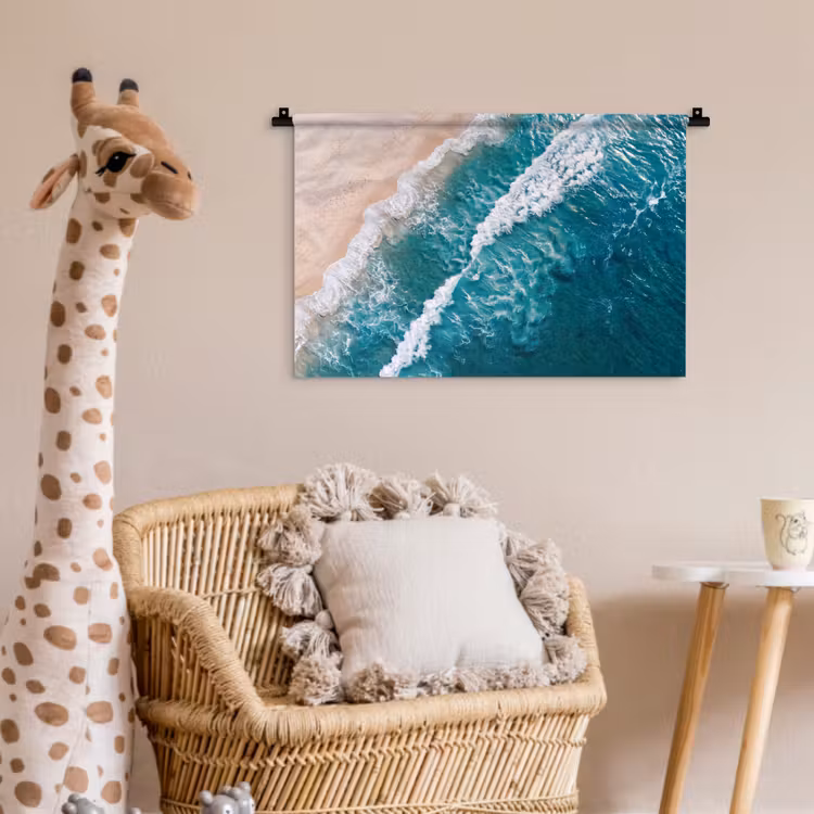 Zee - Strand - Golven - Natuur - Blauw Wandkleed katoen klein -wsfeer5_kind
