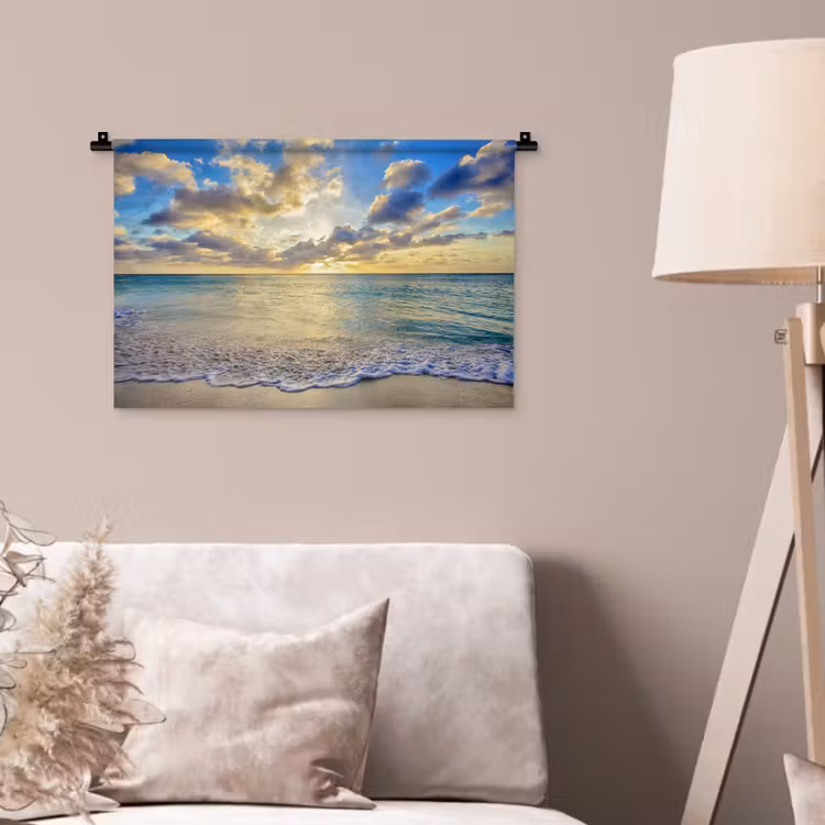 Zee - Strand - Wolken - Zon Wandkleed katoen klein -sfeer4