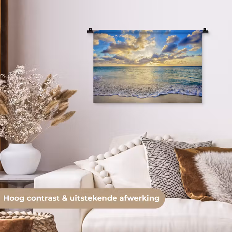 Zee - Strand - Wolken - Zon Wandkleed katoen klein -sfeer1