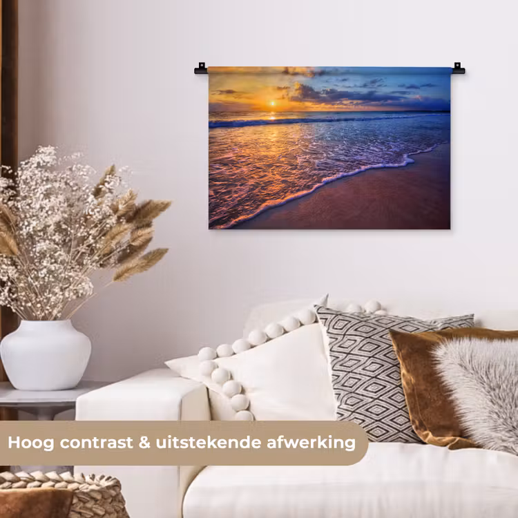 Zee - Strand - Zonsondergang - Wolken - Horizon Wandkleed katoen klein -sfeer1