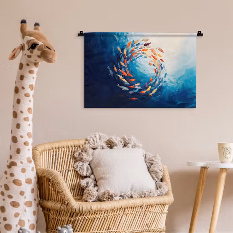 Zee - Vissen - Kleurrijk - Dynamisch Wandkleed katoen klein -wsfeer5_kind