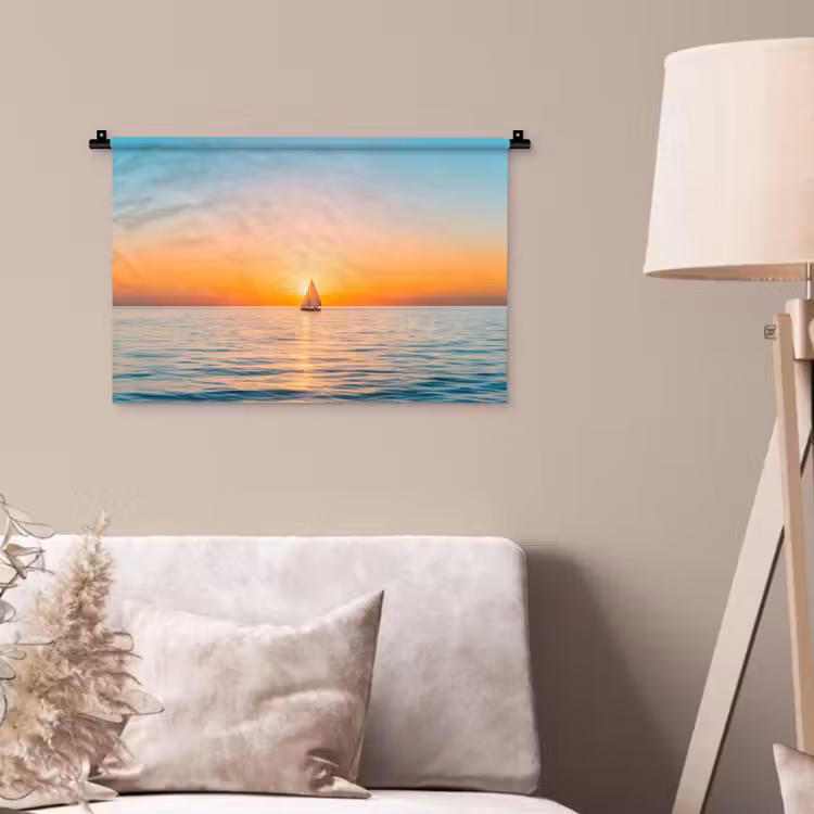 Zee - Zeilboot - Zonsondergang Wandkleed katoen klein -sfeer4