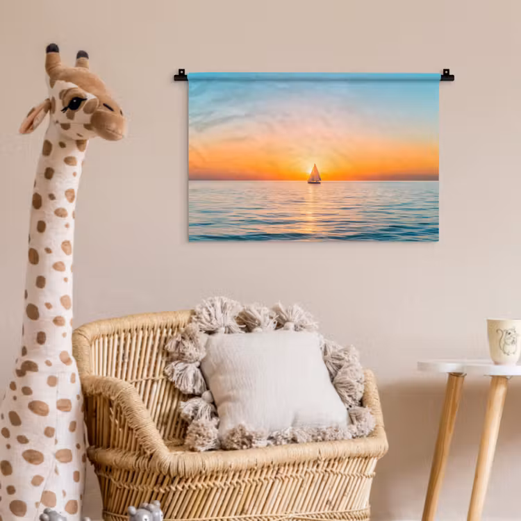 Zee - Zeilboot - Zonsondergang Wandkleed katoen klein -wsfeer5_kind