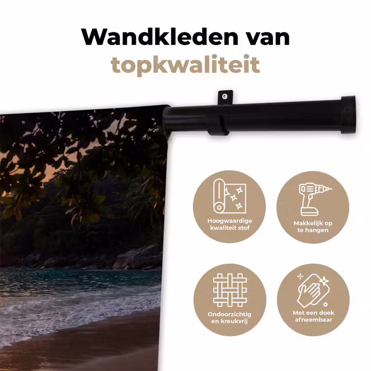 Zee - Zonsondergang - Boot - Natuur - Oranje Wandkleed katoen klein -sfeer2