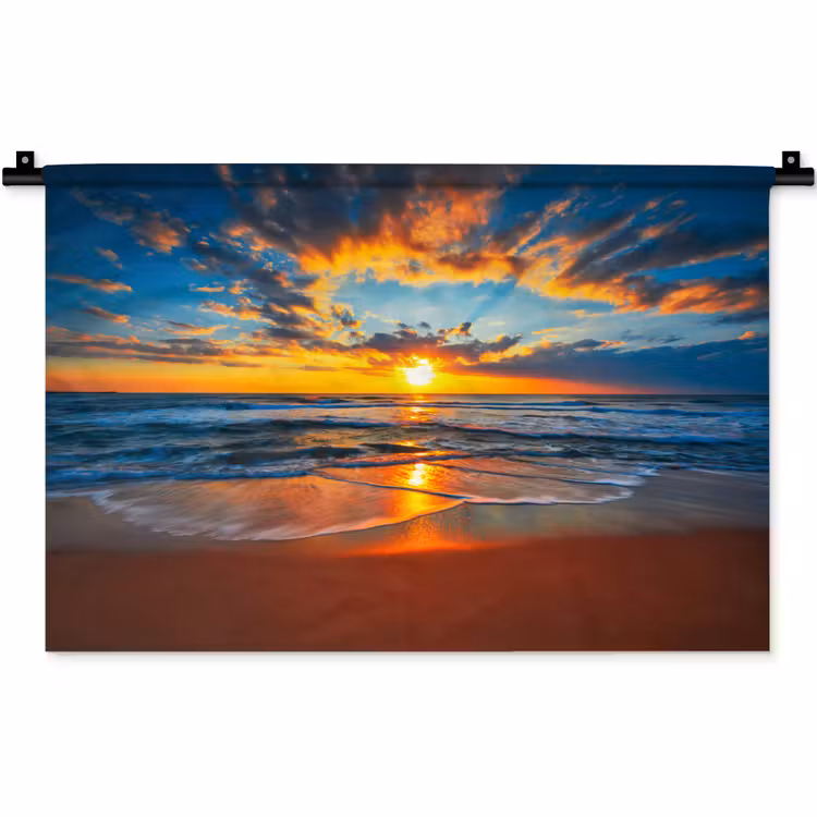 Zee - Zonsondergang - Strand - Wolken - Oranje Wandkleed katoen klein -zz3d
