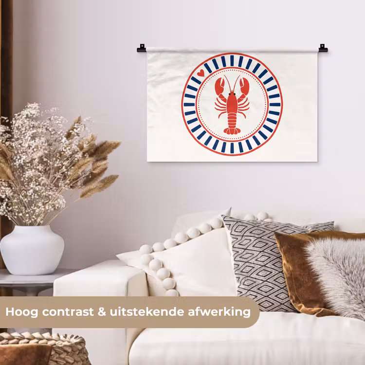 Zeeleven - Kreeft - Embleem - Grafisch - Rood Wandkleed katoen klein -sfeer1