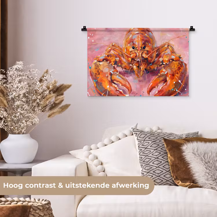 Zeeleven - Kreeft - Spatters - Abstract - Roze Wandkleed katoen klein -sfeer1