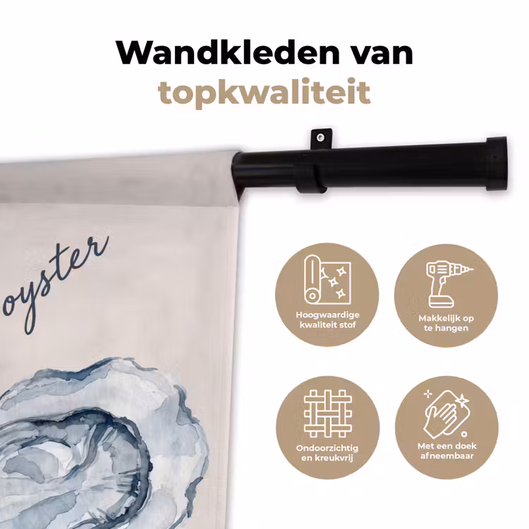 Zeeleven - Oester - Aquarel - Minimalistisch - Blauw Wandkleed katoen klein -sfeer2