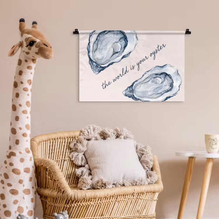 Zeeleven - Oester - Aquarel - Minimalistisch - Blauw Wandkleed katoen klein -wsfeer5_kind