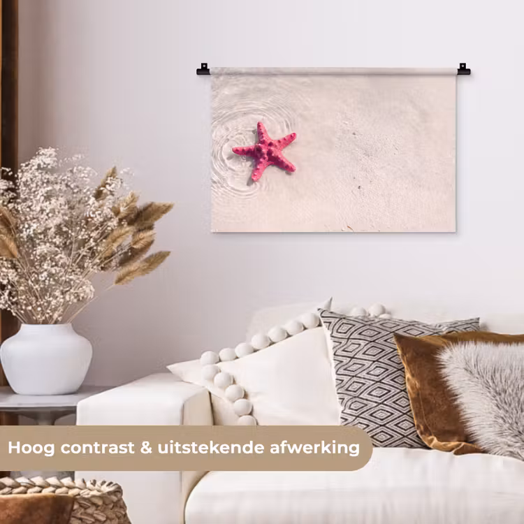 Zeeleven - Zeester - Strand - Roze - Water Wandkleed katoen klein -sfeer1