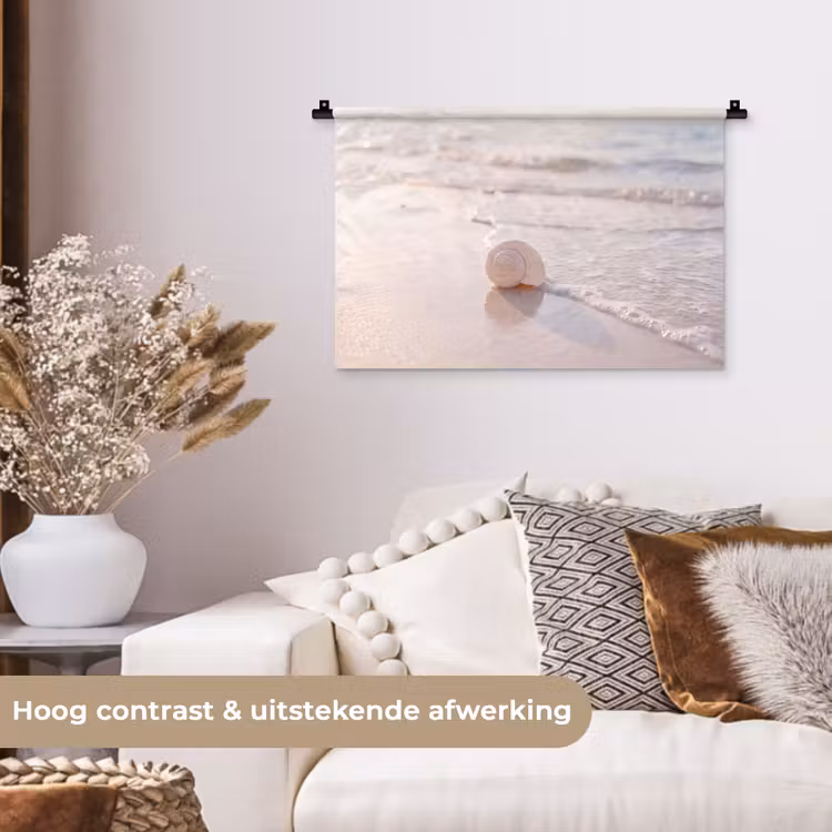 Zeeschelp - Strand - Zee - Natuur - Beige Wandkleed katoen klein -sfeer1